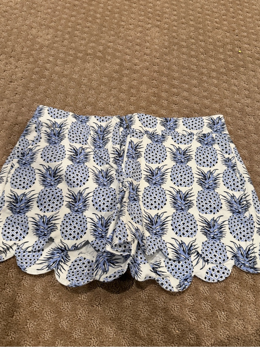 crown & ivy Blue Pineapple Print Scallop-Hem High Waist Shorts